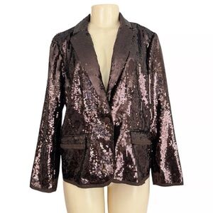 Chico's Size 2 Blazer Size Large Brown All Over Sequins Party Disco holiday